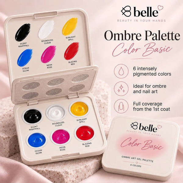 8belle Ombre Color Palette - Basic | Professional 6-Color Solid Gel Art & Gradient Palette